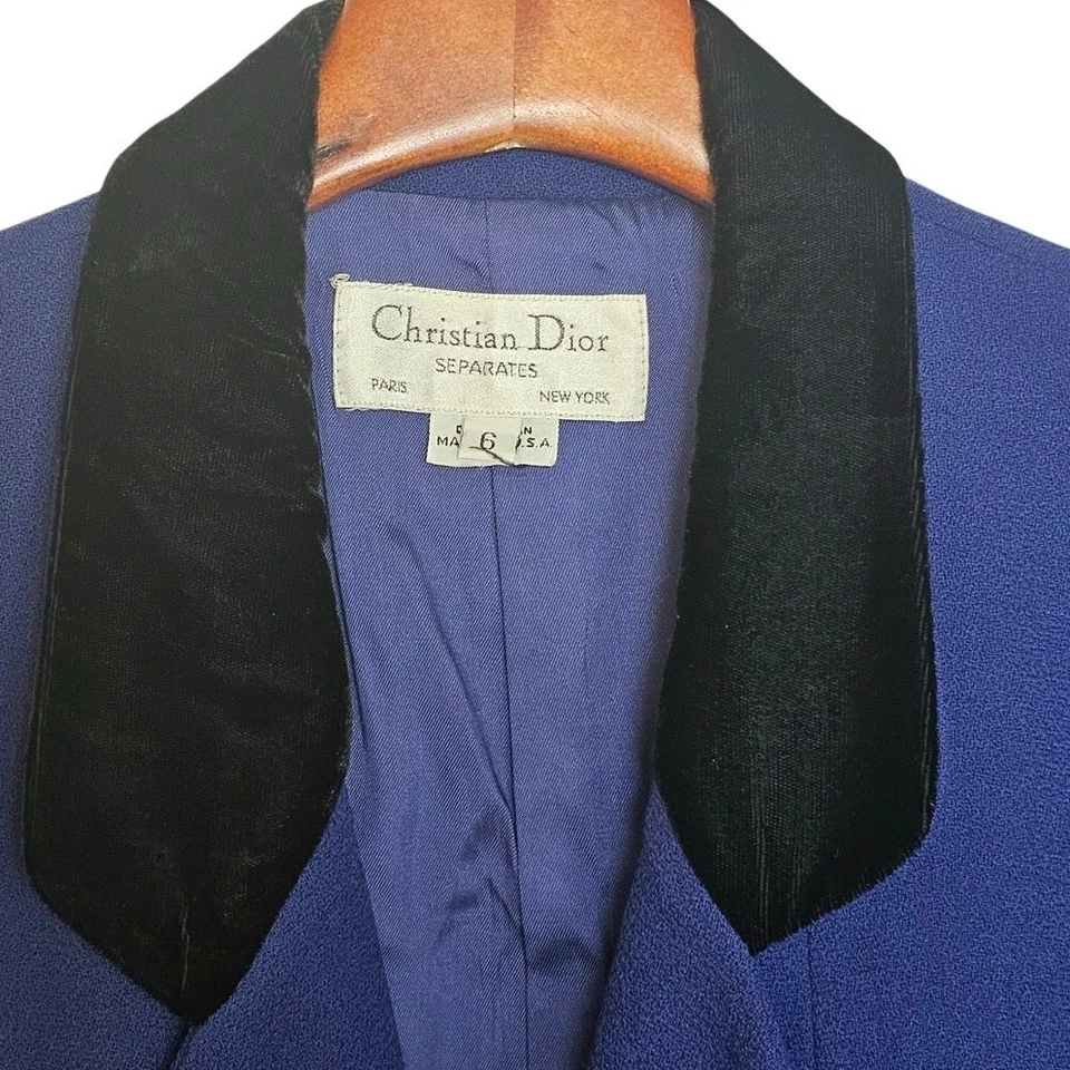 Chaqueta Blazer Vintage Christian Dior Separates Azul con Cuello Terciopelo Negro Foto 3 de 4