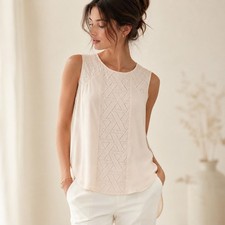 Banana Republic Petite S Ivory Geometric Lace Sleeveless Blouse Boho Minimalist