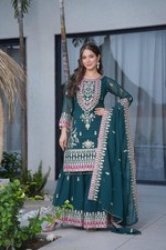 Latest New Faux Georgette Green Top Palazzo With Dupatta For Function Wear