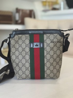 Authentic Gucci GG Supreme Monogram Web Messenger Bag Black