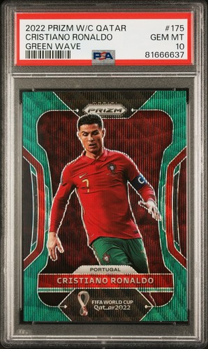 2022 Panini Prizm World Cup Soccer #175 Cristiano Ronaldo Green Wave PSA 10