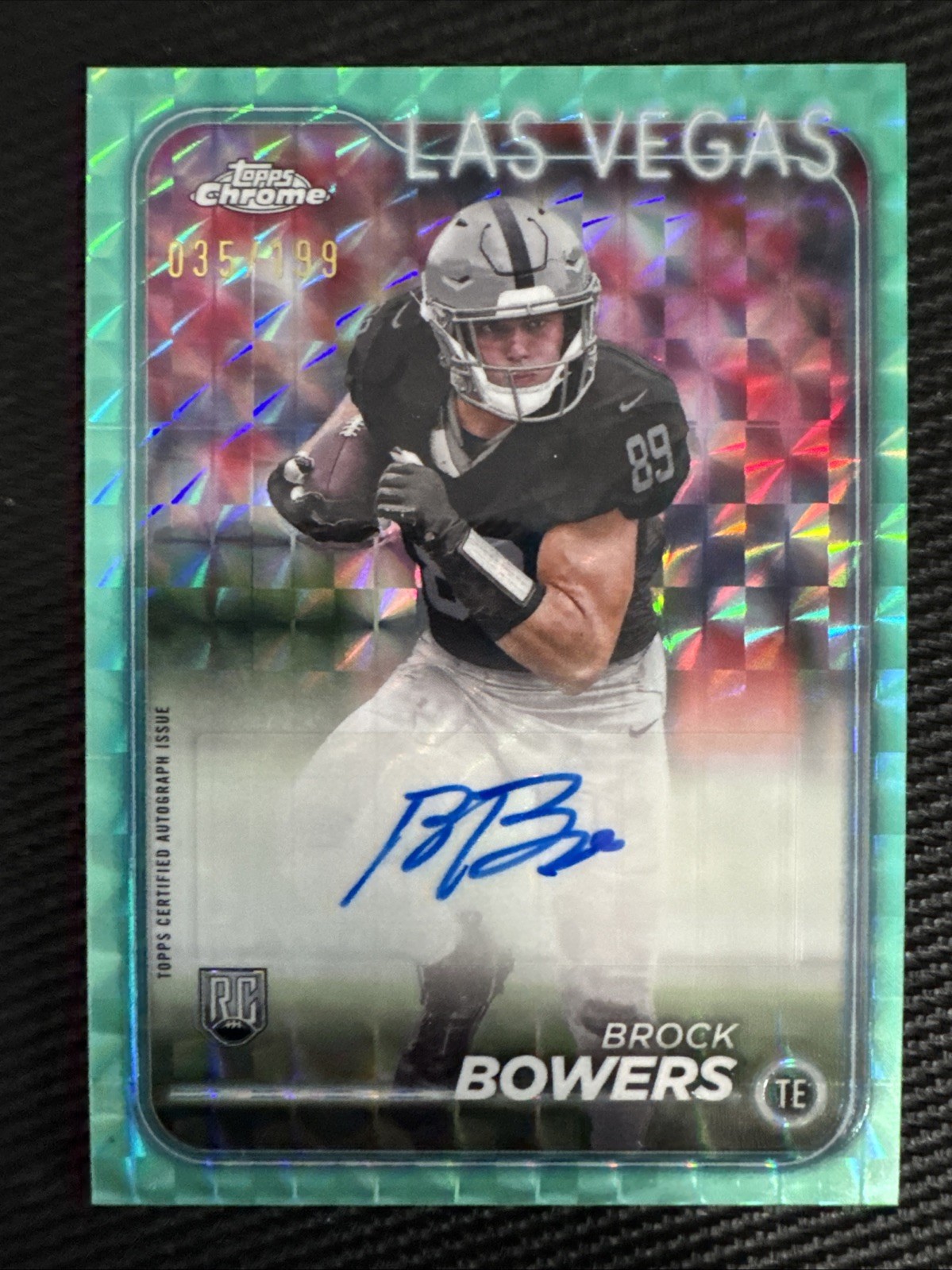 2024 Topps Chrome Aqua Refractor Brock Bowers #RA-BBO (AU, RC) Rookie Auto /199