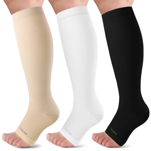 Open Toe Compression Socks for Women & Men 20-30mmHg Toeless Sock Knee High S...