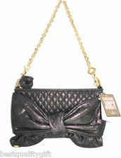 JUICY COUTURE SHIMMER BLACK QUILTED+GOLD TONE CHAIN STRAP SHOULDER,CLUTCH BAG