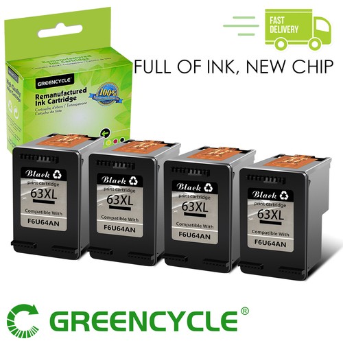 4PK Black Ink Cartridge 63XL 63-XL for HP ENVY 4510 4511 4512 4513 DESKJET 1110