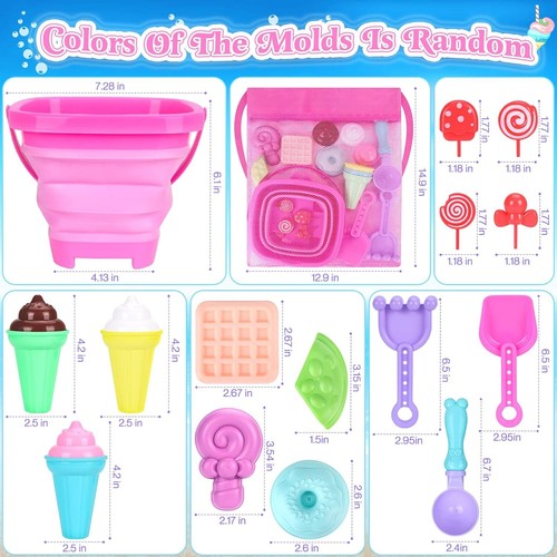Collapsible Beach Toys Set for Kids Toddlers Girls, Collapsible Sand Bucket - Picture 7 of 7
