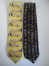 Kai Long Tie Lot of 2 Panda Yellow Blue