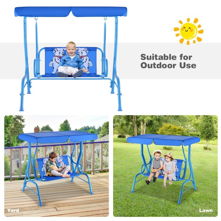 2 Seat Hanging Swing Chair Kids Outdoor Patio Garden w/ Bench Adjustable Canopy