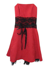 ROBERTA ~ Red Taffeta Black Lace Strapless Cocktail Party Dress 7/8 NEW $99