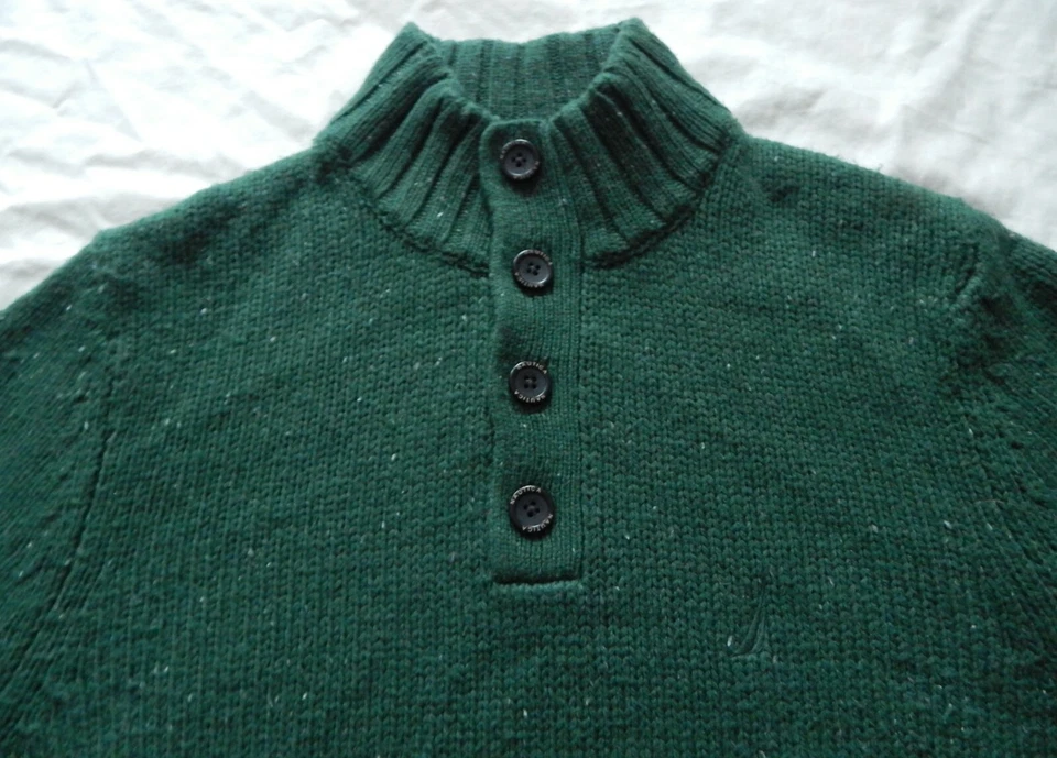 Suéter Pullover Cuello Henley Verde Cuello Alto - Mediano Para Hombre Mezcla de Lana Náutica Foto 3 de 4