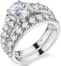 925 Sterling Silver Ladies Luxury Wedding Engagement Bridal Band Ring Set