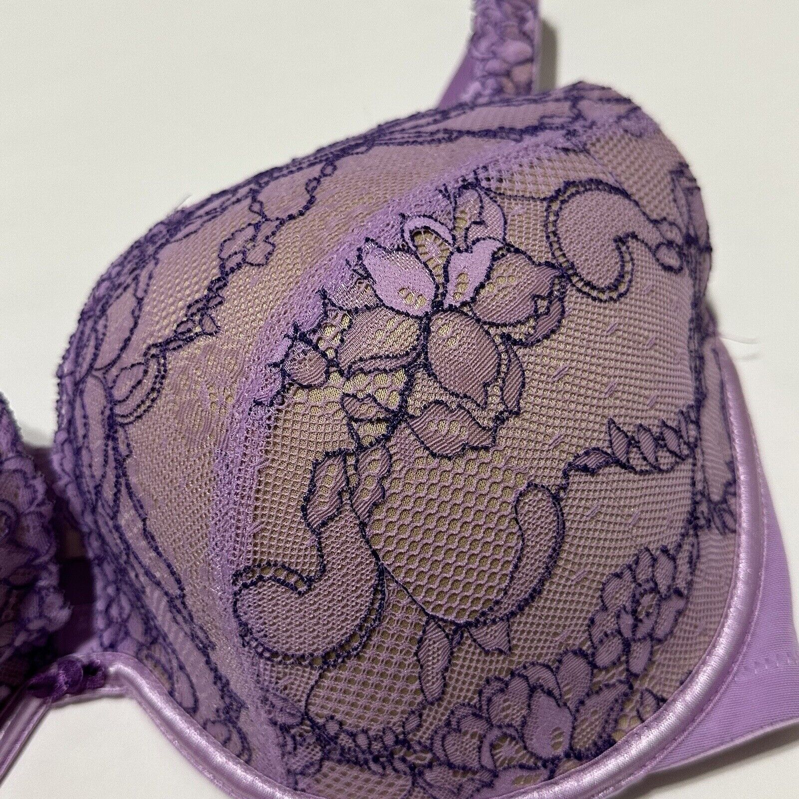 Cacique 44DD Purple / Nude Lace Padded Bra - image 5