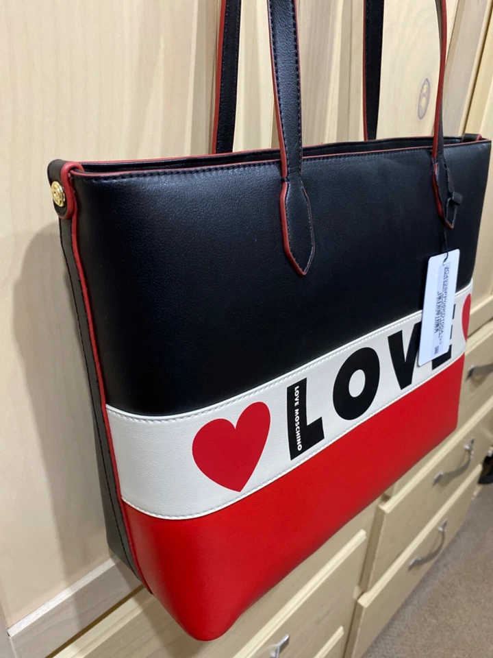 Nuevo con etiquetas Bolso de Mano Love Moschino Borsa Grano Pequeño PU Negro Rojo Foto 4 de 4