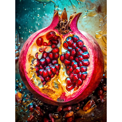 Geschnittener Granatapfel Obst fotorealistische Malerei riesiges Wandbild Poster Druck