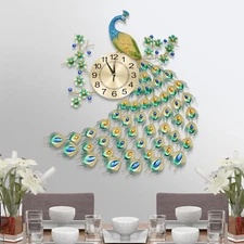 Luxury Peacock Wall Clock Metal Watch Living Room Art Decor Modern Wall Clock