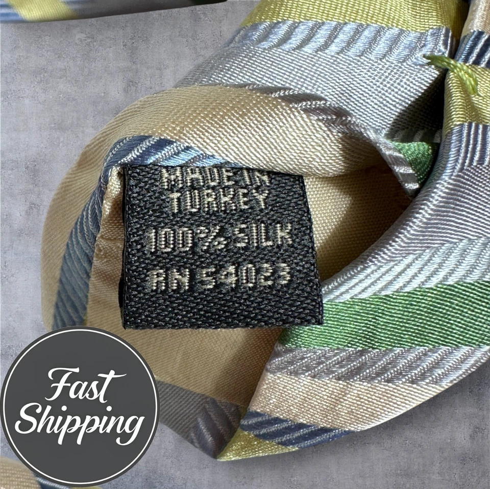 Corbata a rayas 100 % seda azul/verde/amarillo/plateada Banana Republic Foto 4 de 4