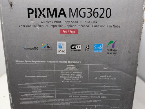 NEW NEW NEW Canon PIXMA MG3620 Wireless All-In-One Printer Red New Open Box (UX) - Picture 12 of 14