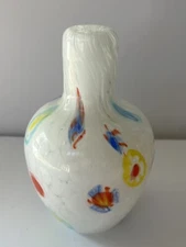 Handblown Millefiori Art Glass Petite Bud Vase 5.5” Multicolor On White