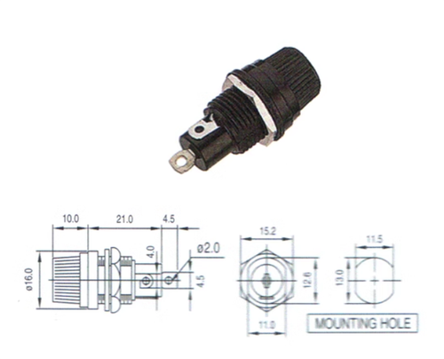 1pcs Black Fuse Holder Base 20x5MM Screw-Off Type 10A 250V/15A 125V - Afbeelding 2 van 2