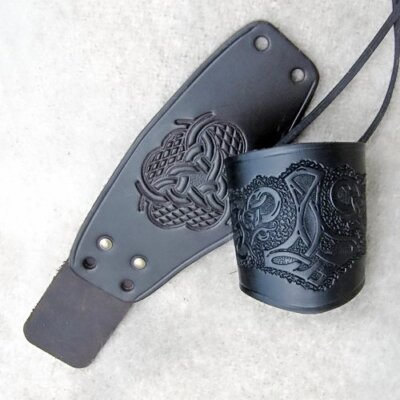 Lederarmband - kurz / geprägt, Armschützer Armband Leder Mittelalter LARP