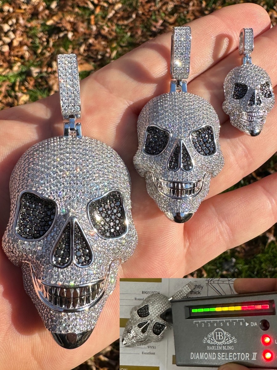 Solid 925 Silver MOISSANITE Skull Iced Fully 3D Hip Hop Pendant