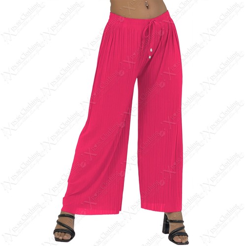 LADIES WOMEN FLARED TROUSERS WIDE LEG CULOTTES PLEATED PALAZZO BOTTOMS NEW SIZE - Picture 26 of 31