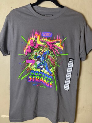 DOCTOR STRANGE Marvel NEON Colors ''Master of the Mystic Arts'' Gray Tee SZ S -NWT