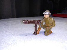 Antique Toy Grey Iron Cast Doughboy with Machine Gun Military Soldier