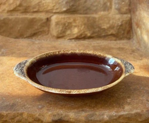 Vintage Hull Brown Drip 10" Oval Baker Casserole Serving Bowl Oven Proof