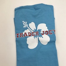 Trader Joe's Short Sleeve S Employee T-Shirt Hibiscus Size Small Light Blue NEW