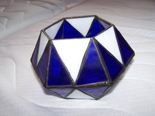 Tiffany Fensterbild Glaskunst Kerzenhalter Kerzenleuchter 6-eck blau-weiß
