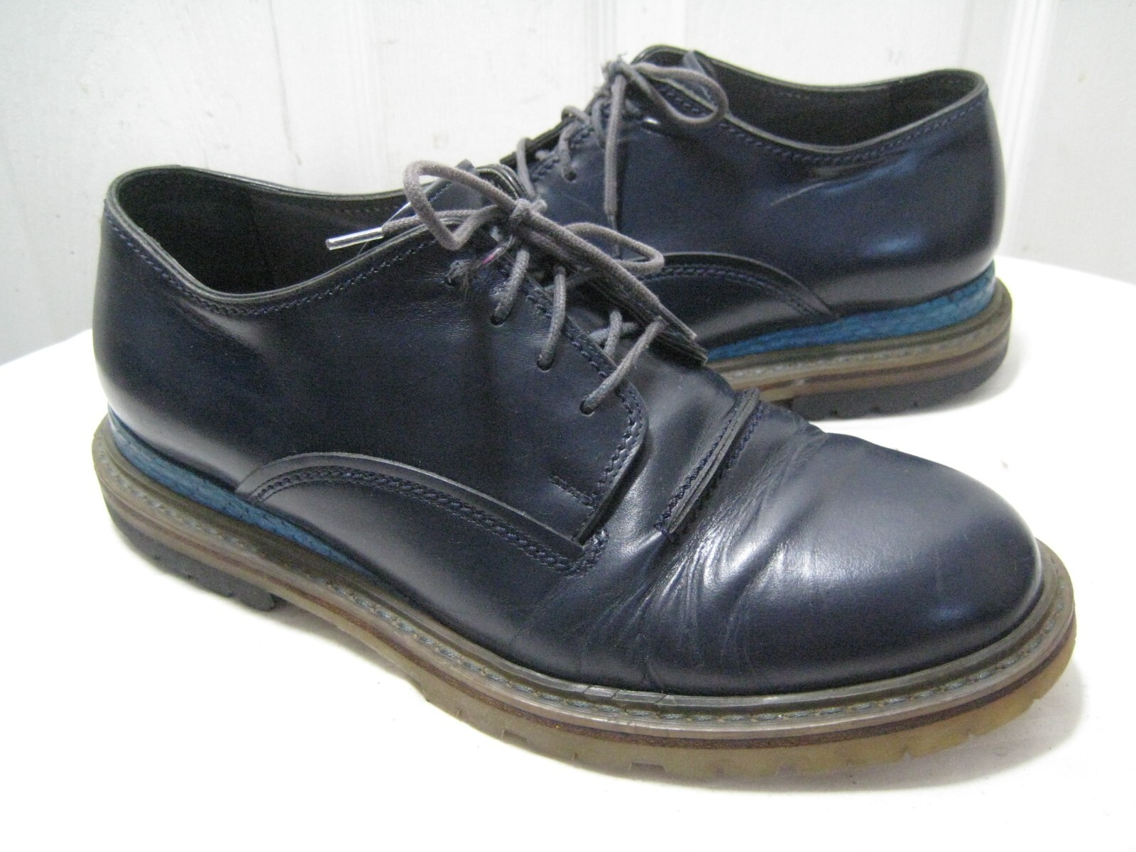 SAOLA SCARPE DERBY LANVIN ELAPHE IN PELLE BLU NAVY CON RIFINITURE DA UOMO TAGLIA 7
