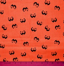 Jack-O-Lantern Fabric - HALF YARD - 100 Cotton - Halloween Pumpkin Orange Black