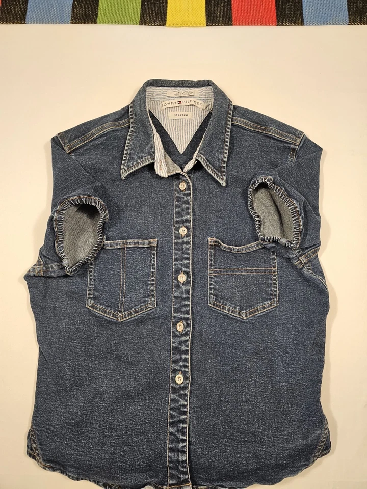 Camisa vaquera Tommy Hilfiger para niñas con botones elástica talla 12 color azul vintage  Foto 3 de 4