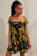 BNWT £46 Urban Outfitters Floral Off-Shoulder Mini Dress Multicolour XS 6 8