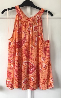 Womens Coral/orange Matalan Flowy Paisley Tie Back Blouse Top Size 14 Nwt