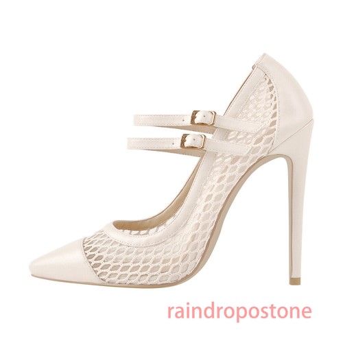 Women's High Heel Pointy Toe Sexy Hollow Out Mesh Pumps Buckle Strappy Sandals - Picture 5 of 36