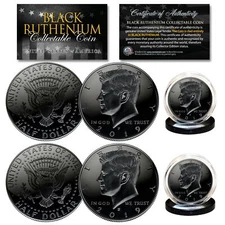 2019 Genuine BLACK RUTHENIUM JFK Kennedy Half Dollar 2-Coin Set BOTH P & D MINT