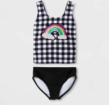 NWT Cat and Jack Girls' Dream Rainbow Tankini Swimsuit Set 50 UPF Medium 7/8