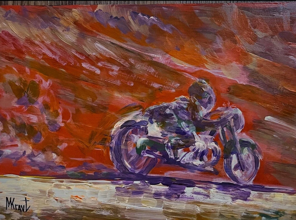 Pintura Original Más Rápida Indian Bonneville Salinas Velocidad Histórica Arte MOTO Foto 2 de 4