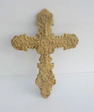 RUSTIC WHITE ORNATE CAST METAL WALL DECOR CROSS 12" x 9"