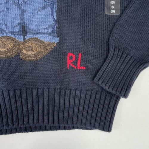 Polo Ralph Lauren Boys Polo Bear Sweater Size SMALL (8) Navy Crew Neck - Picture 4 of 8