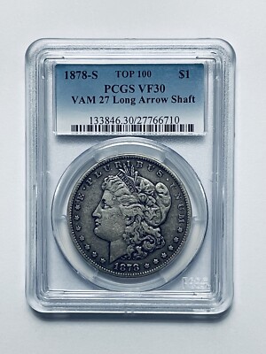 1878-S Morgan Silver Dollar VF30 TOP 100 VAM 27 Long Arrow Shaft