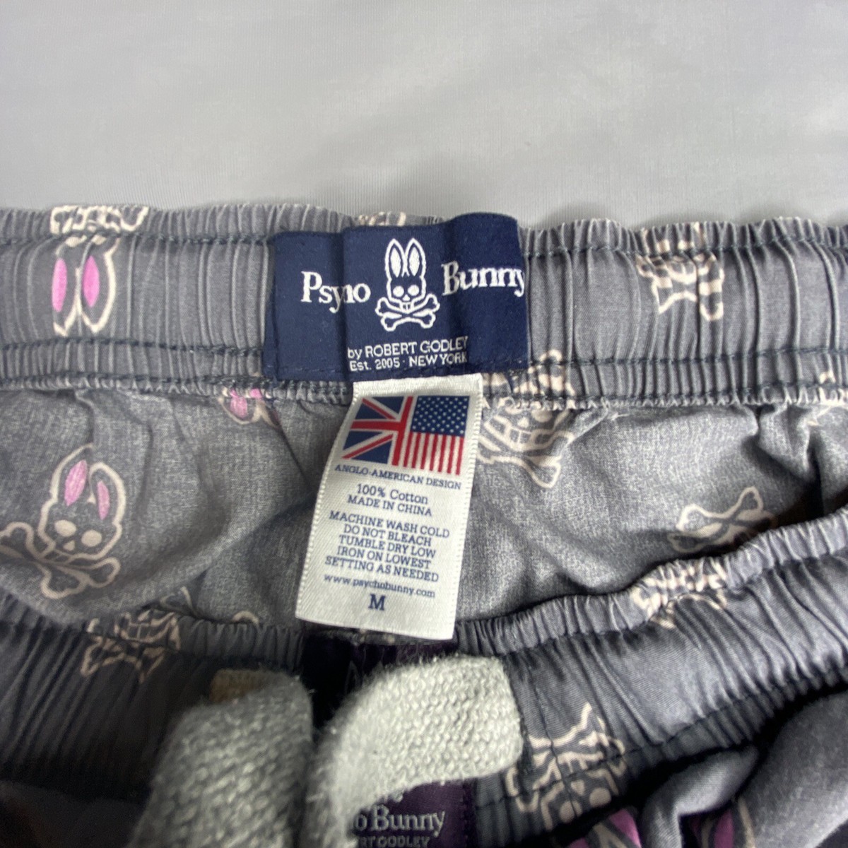 Psycho Bunny Gray Pajama Pants Multi Logo Mens Medium Ins 29in