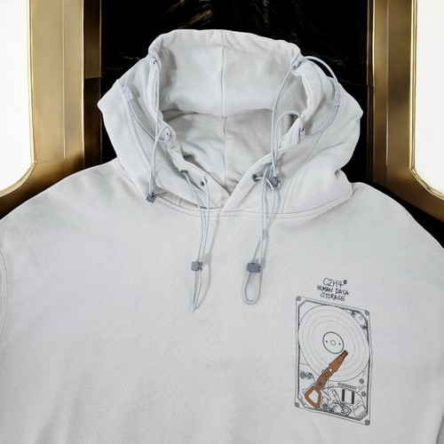 C2H4 Hoodie Men's LARGE 'Human data storage' Pullover Sweater L. Grey Streetwear - Picture 4 of 21