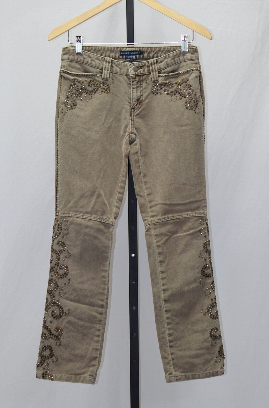 Ralph Max 71% OFF Lauren Blue Label Tan Pants New mail order Studded 4 Size Jeans