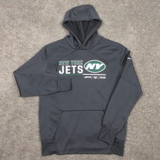 New York Jets Sweater Mens Large Gray Hoodie Sweatshirt Nike Fleece Football EUC