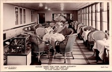 RPPC Cunard Queen Elizabeth 1st Class Garden Lounge Vintage Postcard C136