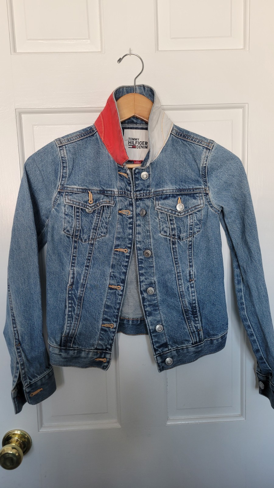 Vintage Tommy Hilfiger Jeans Jacket Womens Xxs Blue Denim Flag Logo 90s thumbnail 4