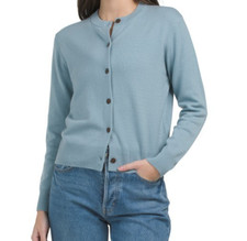 Vince Wool Cashmere Crew Buttoned Cardigan Blue Topaz S;NWT